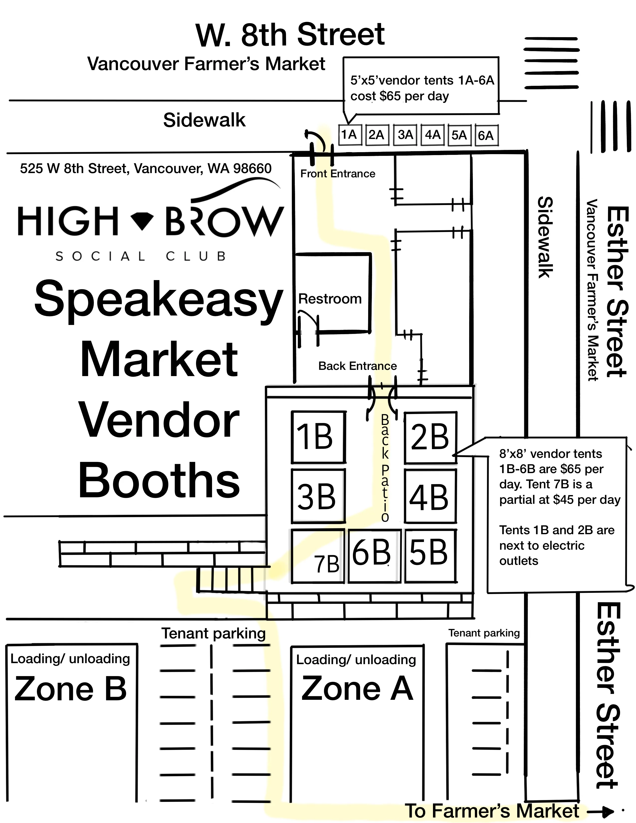 Speakeasy Market vendor map showing booth layout and placement.