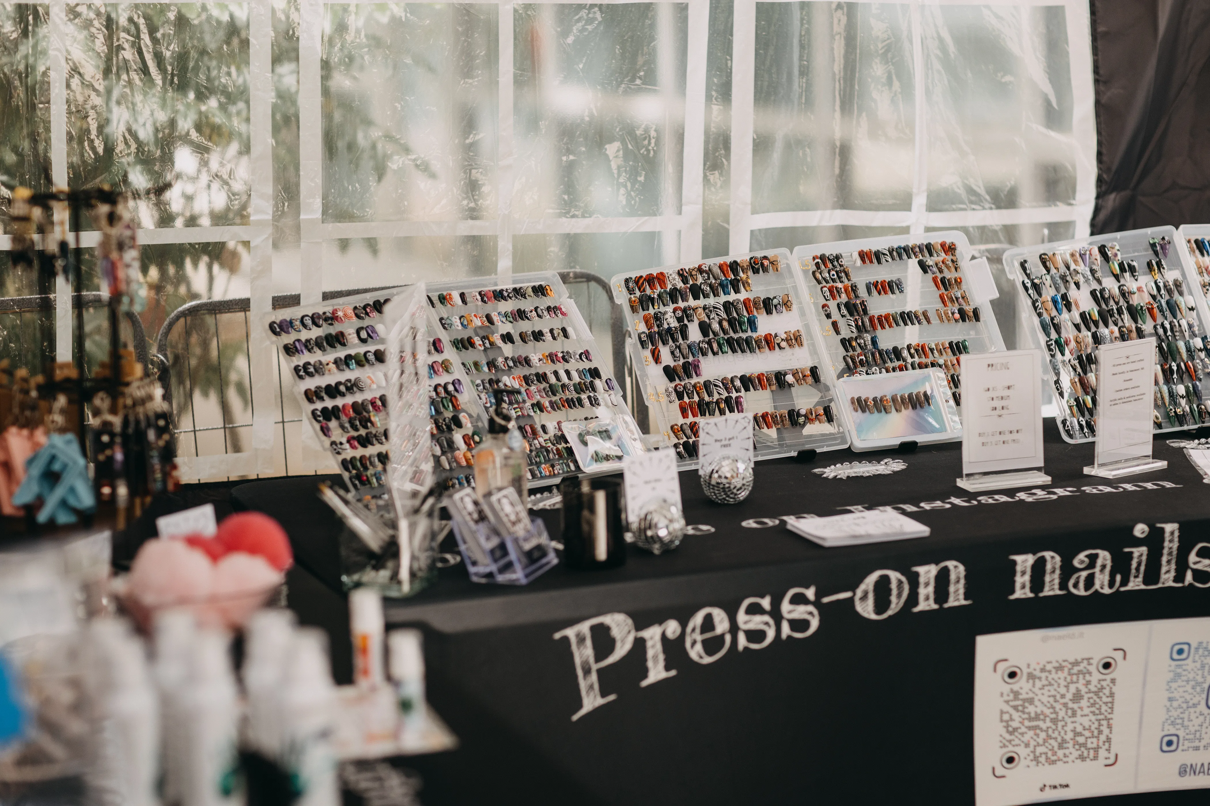 A display of alternative and gothic inspired press-on nails.