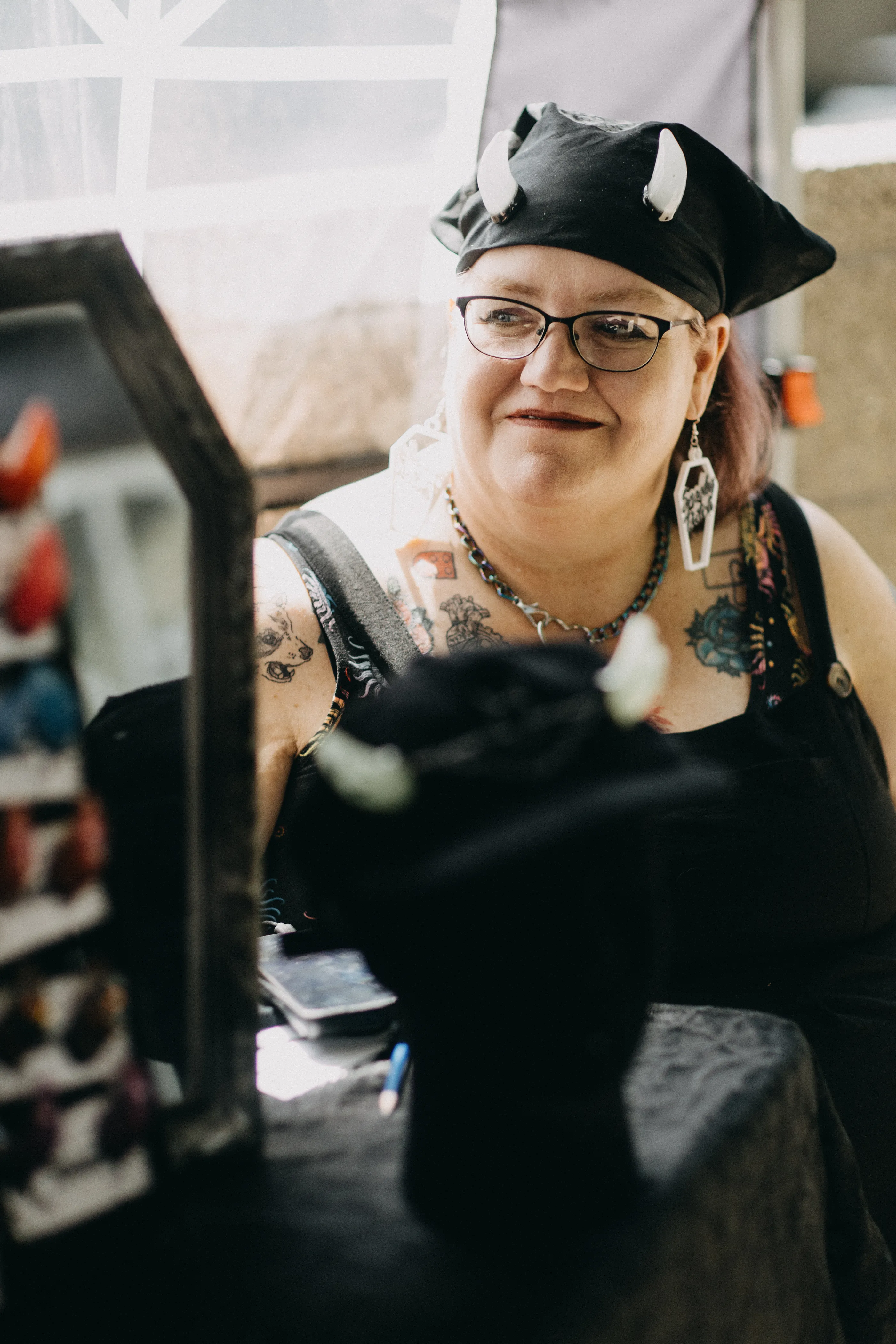 A local creator at her prosthetic horn booth.
