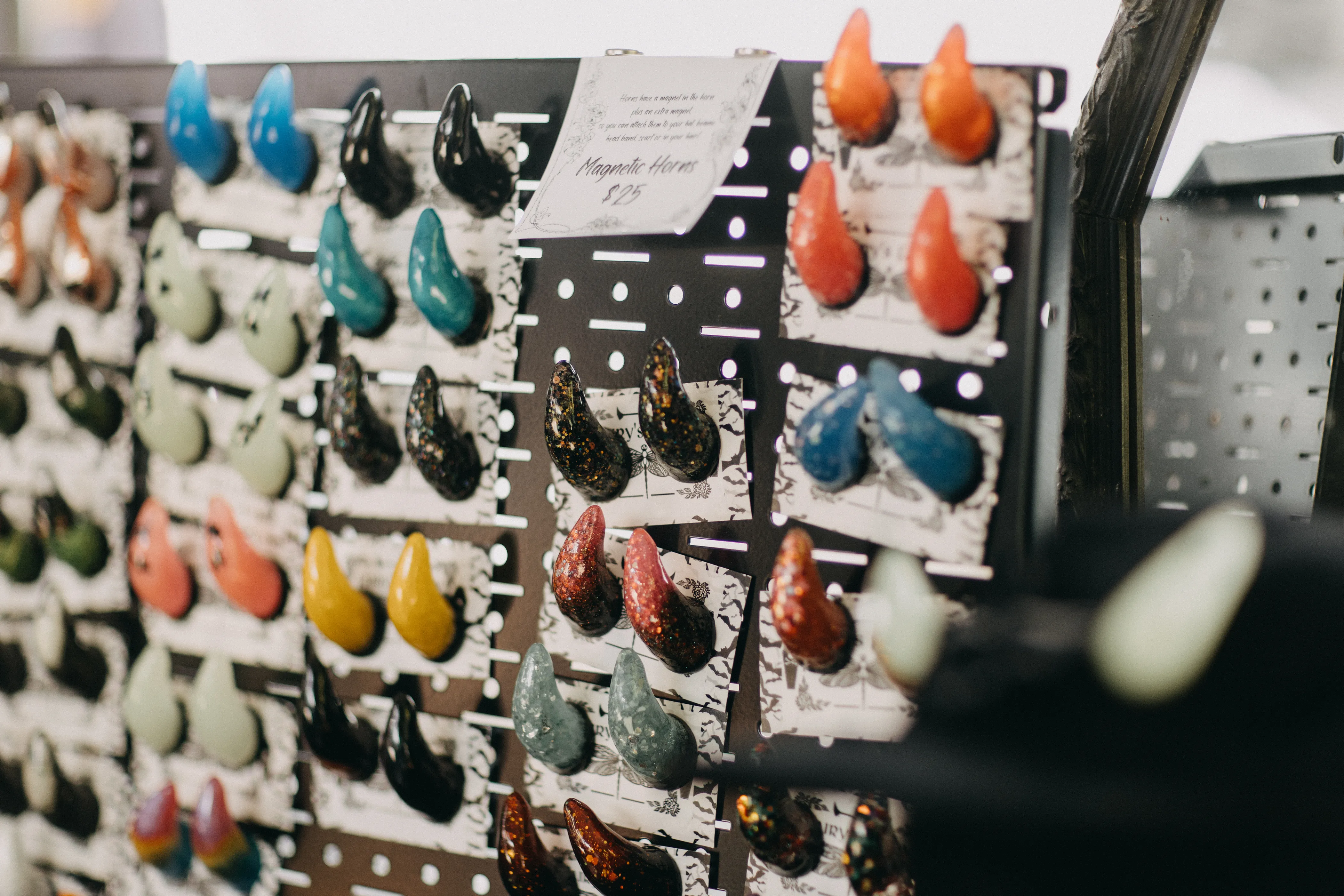 A display of prosthetic horns.