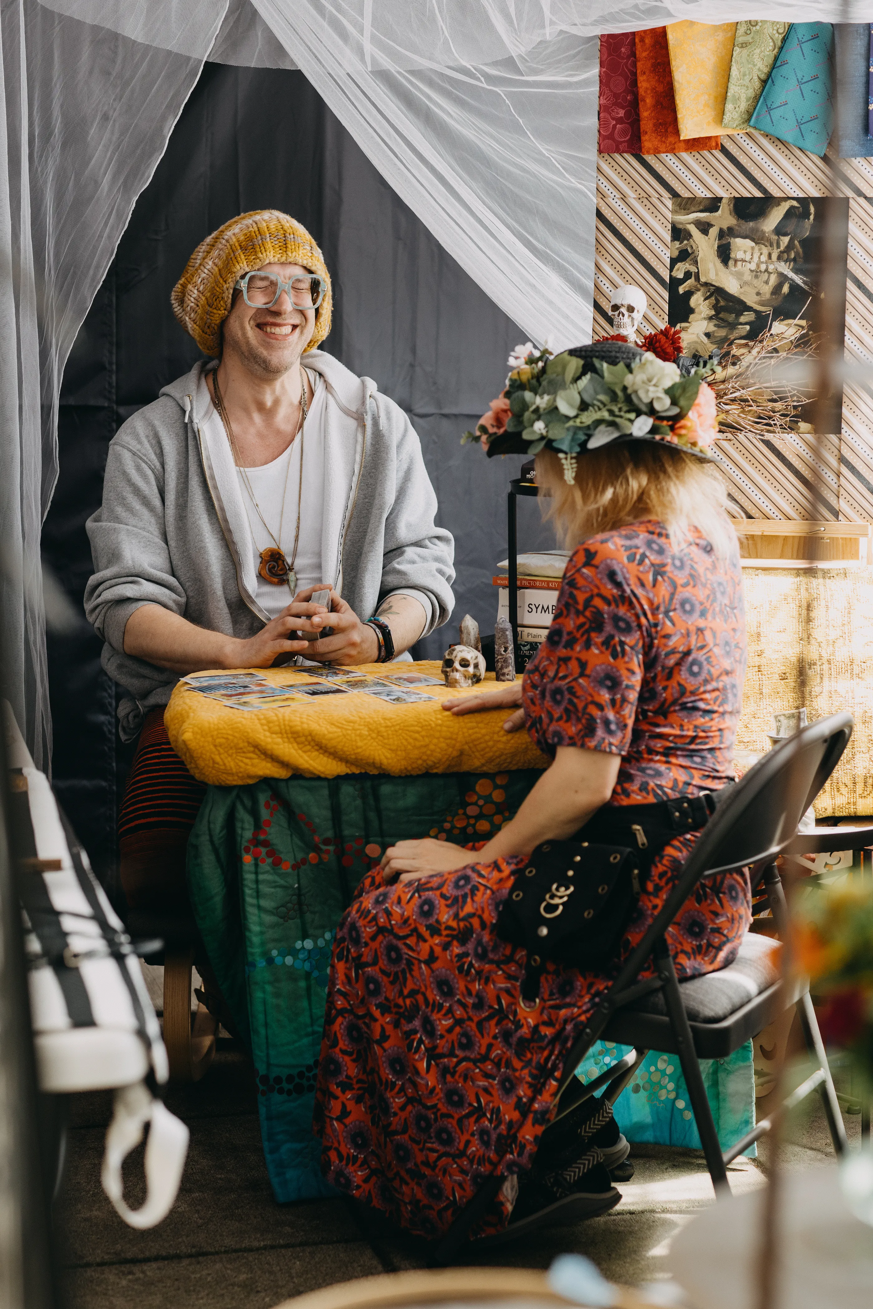 A joyful tarot card reading.